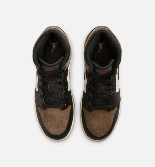 Air Jordan 1 Mid Grade School Sneakers - Black / Phantom / Palomino / University Red